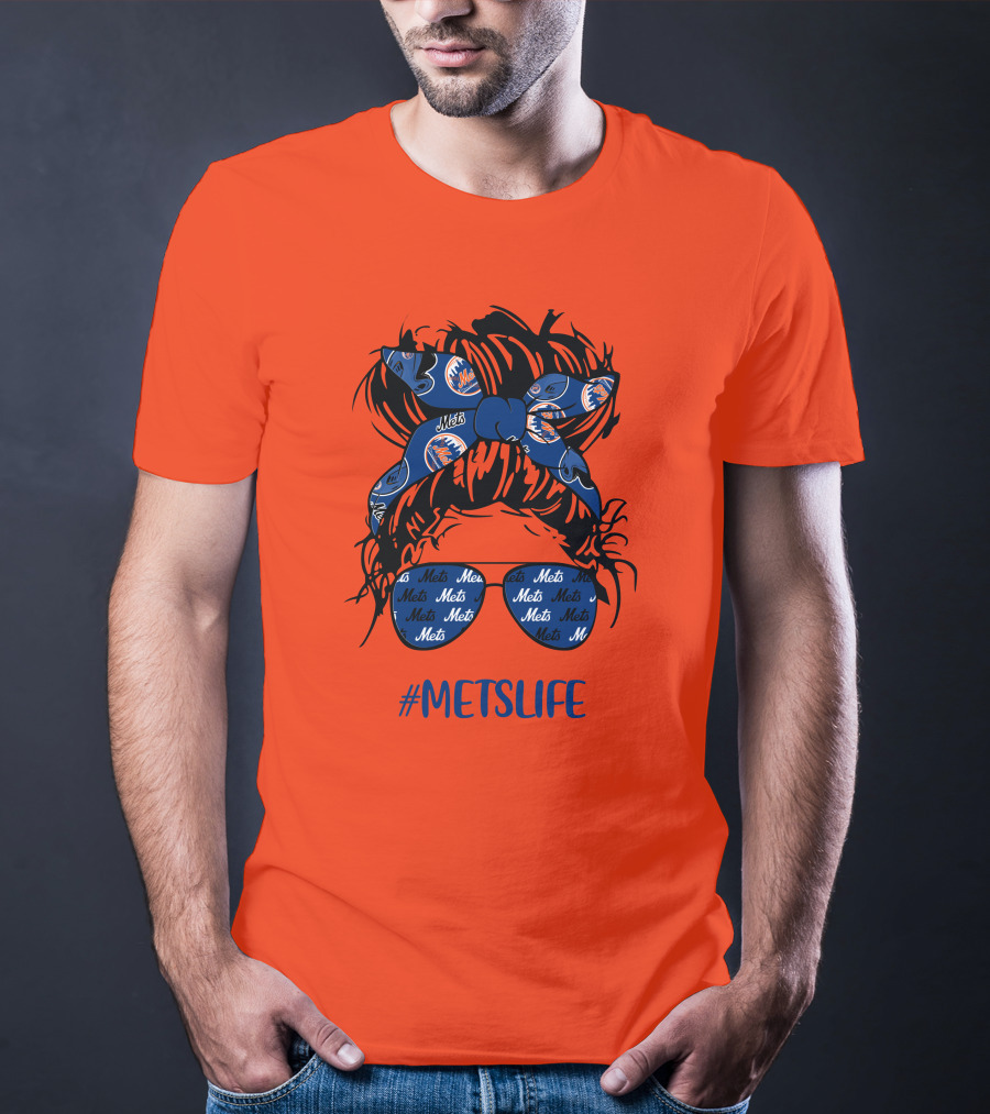 New York Mets Life Messy Bun Girl Headband Glasses #MetsLife T-Shirt