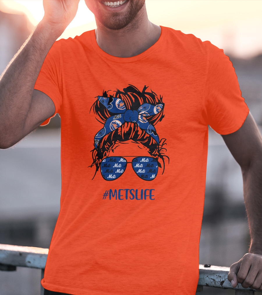 New York Mets Life Messy Bun Girl Headband Glasses #MetsLife T-Shirt