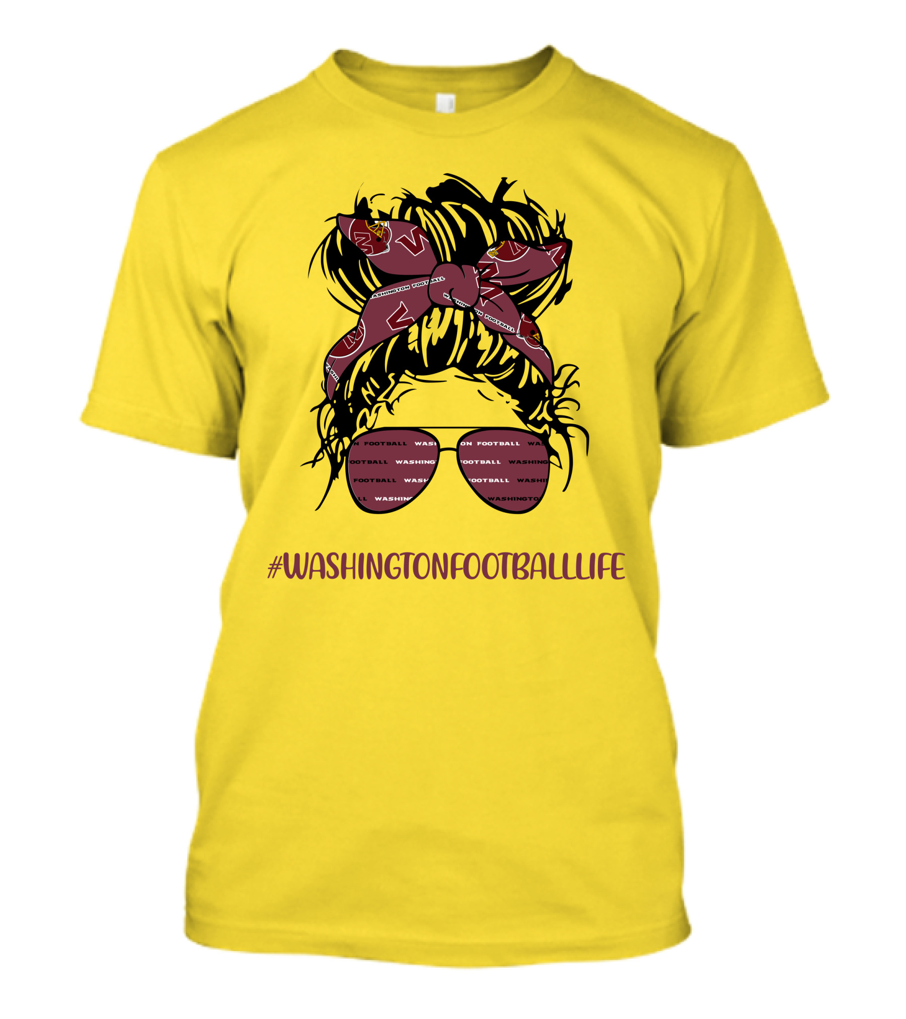 WashingtonFootballLife Messy Bun Girl With Team Headband And Glasses T-Shirt