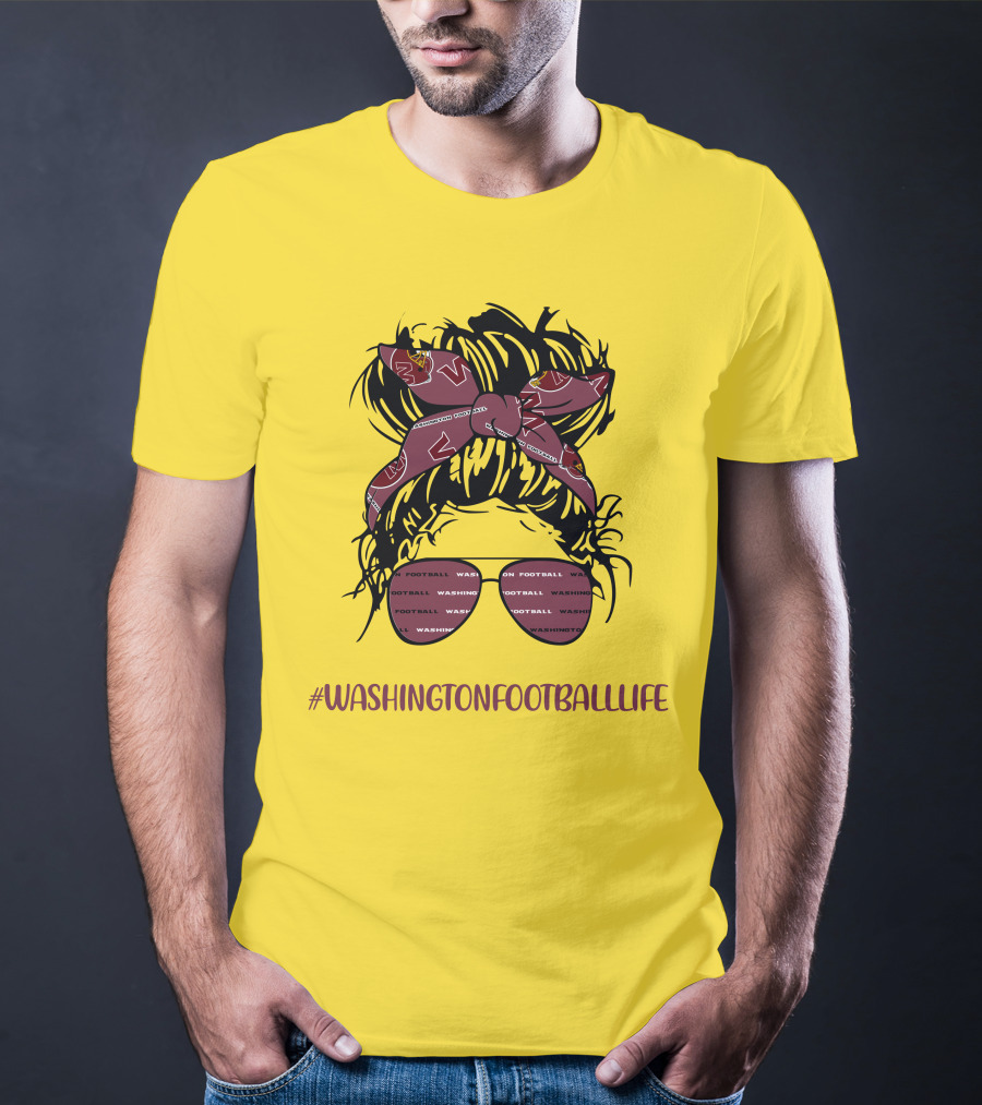WashingtonFootballLife Messy Bun Girl With Team Headband And Glasses T-Shirt