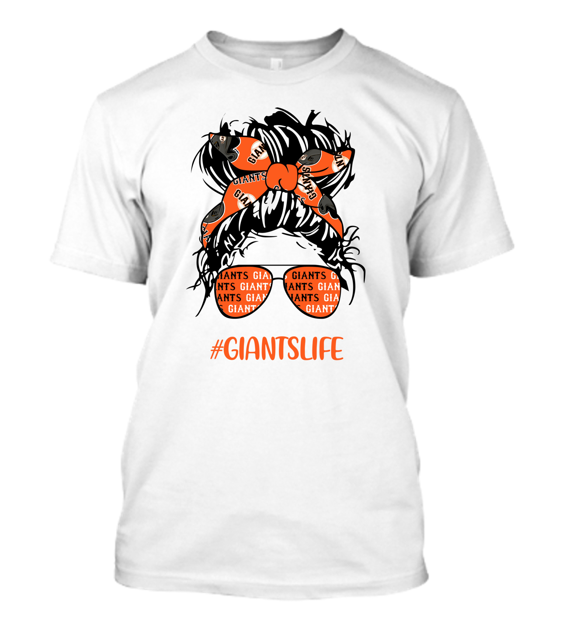 GIANTSLIFE Messy Bun Girl With Giants Headband And Glasses T-Shirt