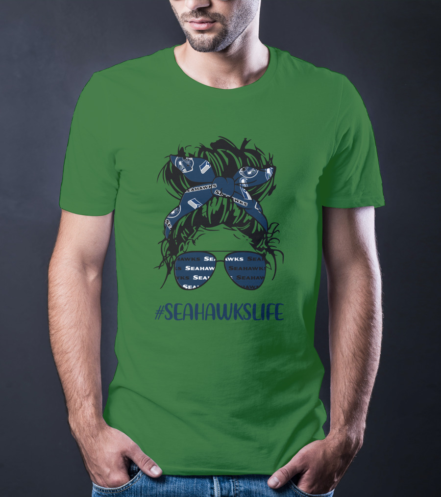 SEAHawksLife Messy Bun Girl With Headband And Glasses T-Shirt