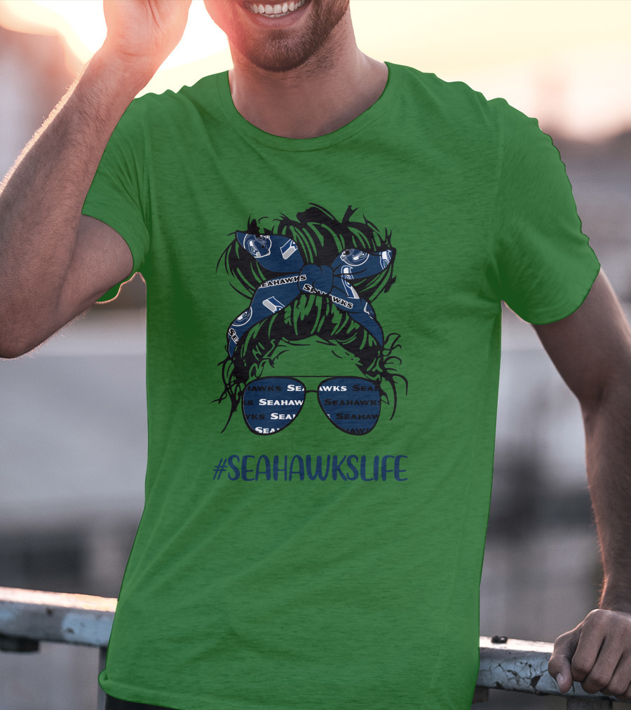 SEAHawksLife Messy Bun Girl With Headband And Glasses T-Shirt