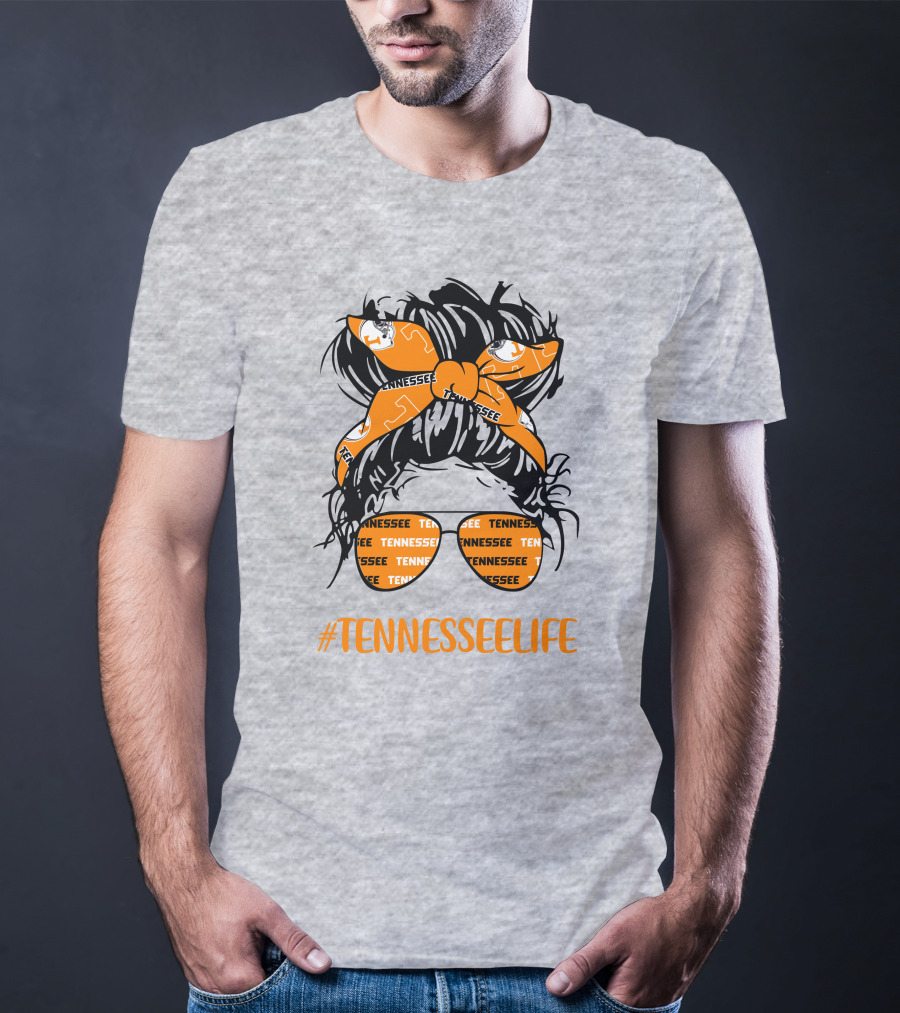 TennesseeLife Tennessee Volunteers Messy Bun Girl Headband Glasses T-Shirt
