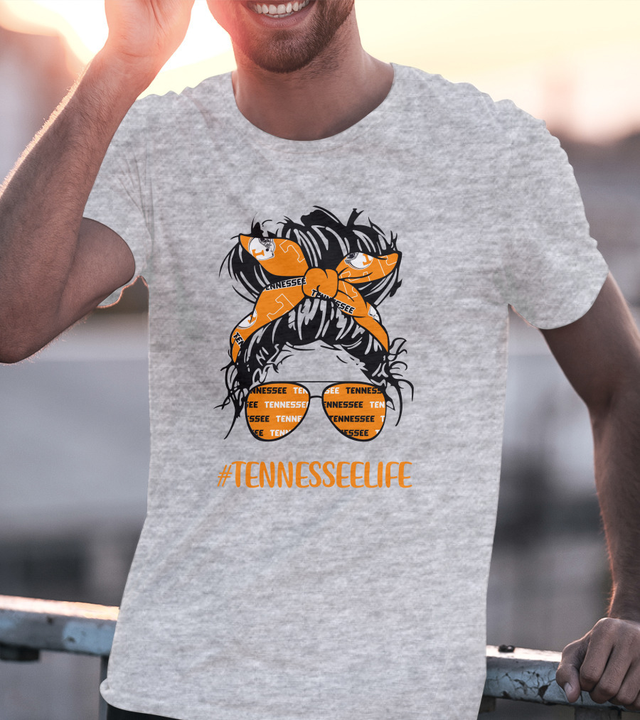 TennesseeLife Tennessee Volunteers Messy Bun Girl Headband Glasses T-Shirt