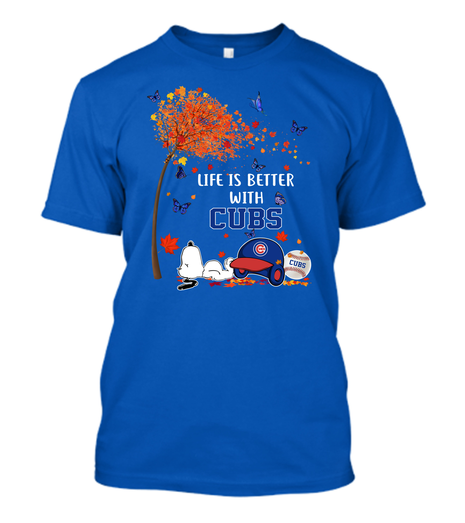 Life Is Better With Cubs Autumn Tree Baseball Hat And Ball T-Shirt