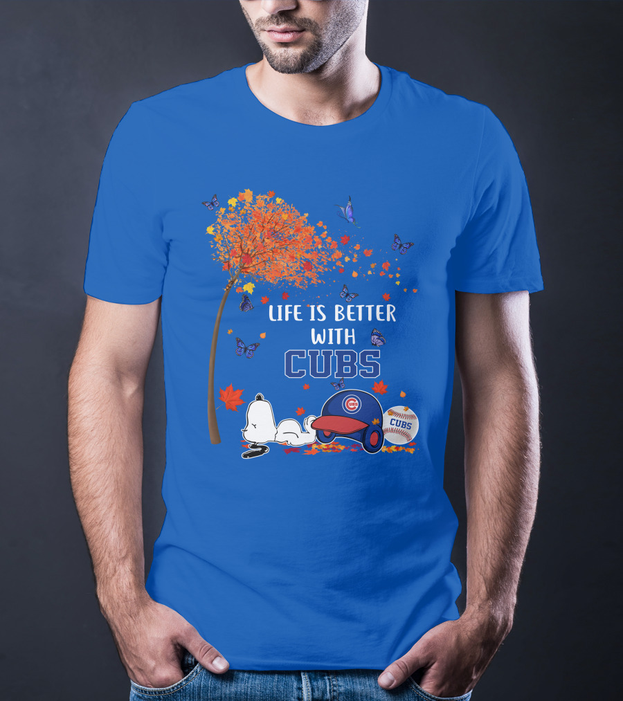 Life Is Better With Cubs Autumn Tree Baseball Hat And Ball T-Shirt