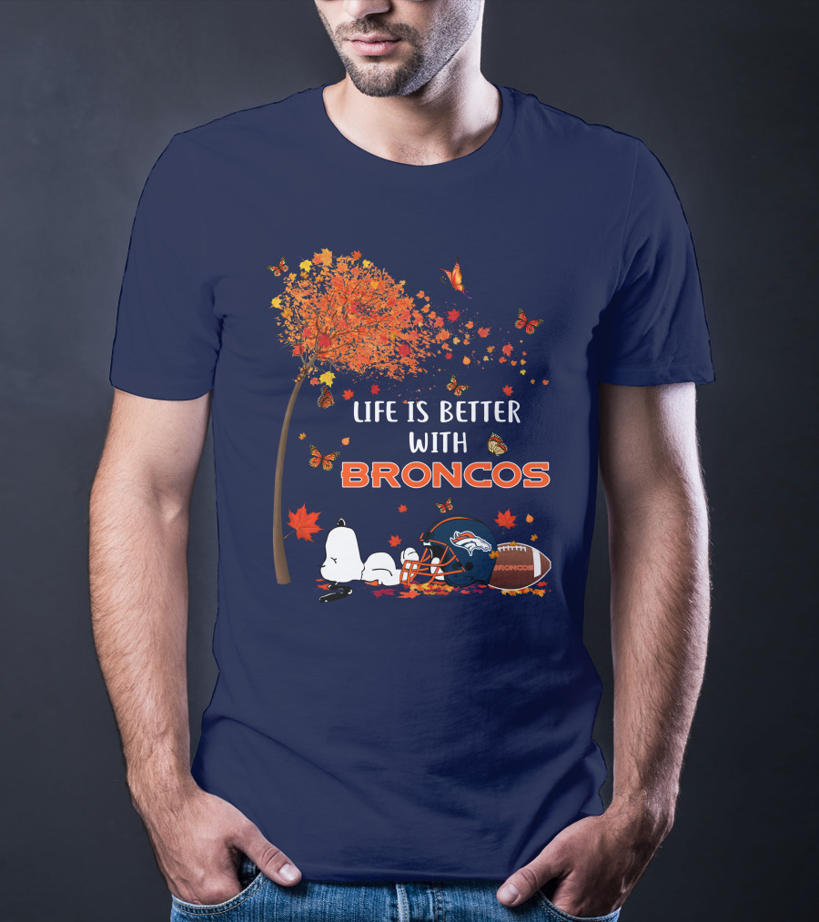 Life Is Better With Broncos Tree Butterflies Helmet Football T-Shirt
