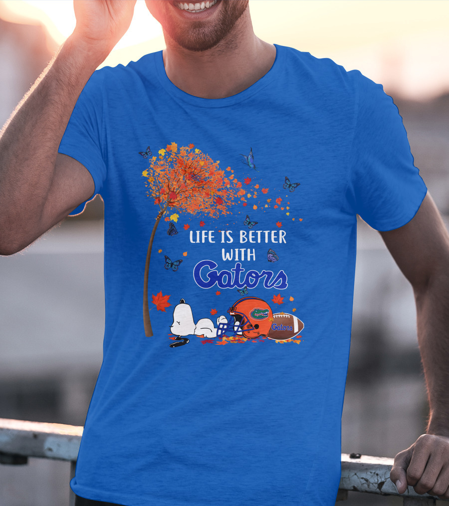 Life Is Better With Florida Gators Snoopy Helmet Football Tree Butterflies T-Shirt