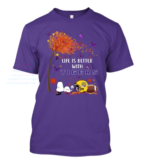 Life Is Better With Tigers Football Leaves Butterflies Helmet T-Shirt