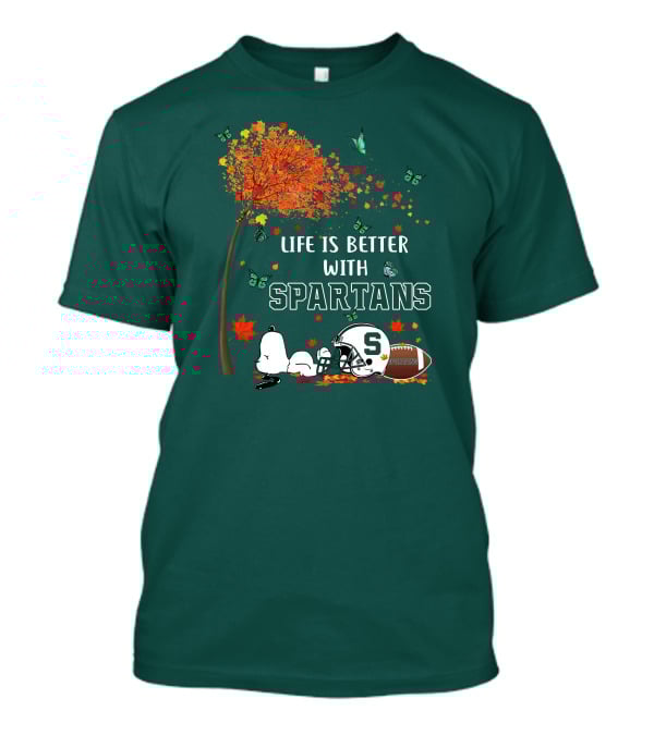 Life Is Better With Spartans Michigan State Football Autumn Leaves Butterflies T-Shirt