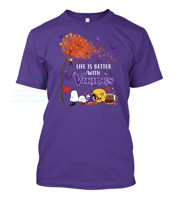 Life Is Better With Vikings Football And Autumn Leaves T-Shirt