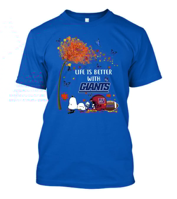 Life Is Better With Giants New York Giants Football Autumn Leaves Snoopy Butterflies T-Shirt