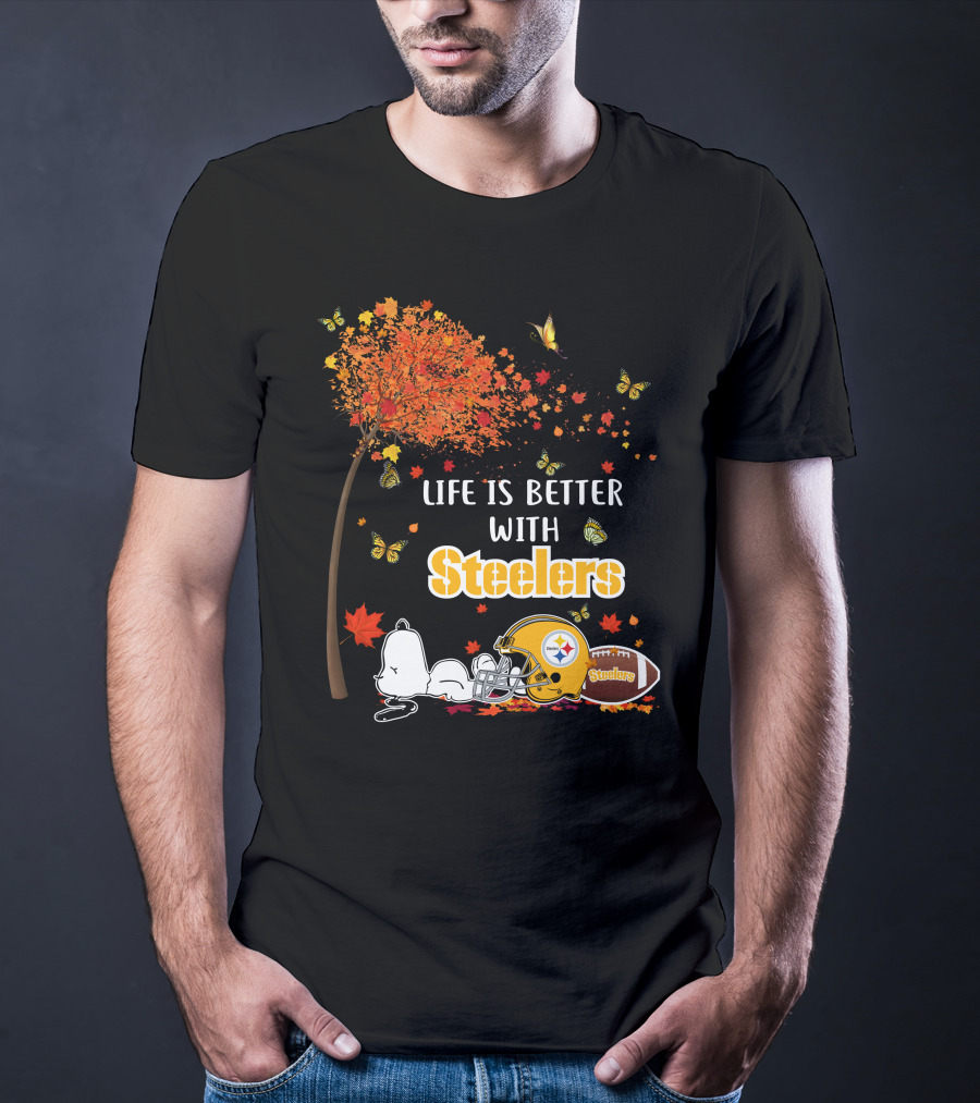 Life Is Better With Steelers Autumn Snoopy Football Helmet T-Shirt