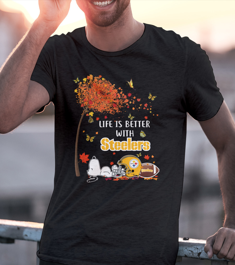 Life Is Better With Steelers Autumn Snoopy Football Helmet T-Shirt