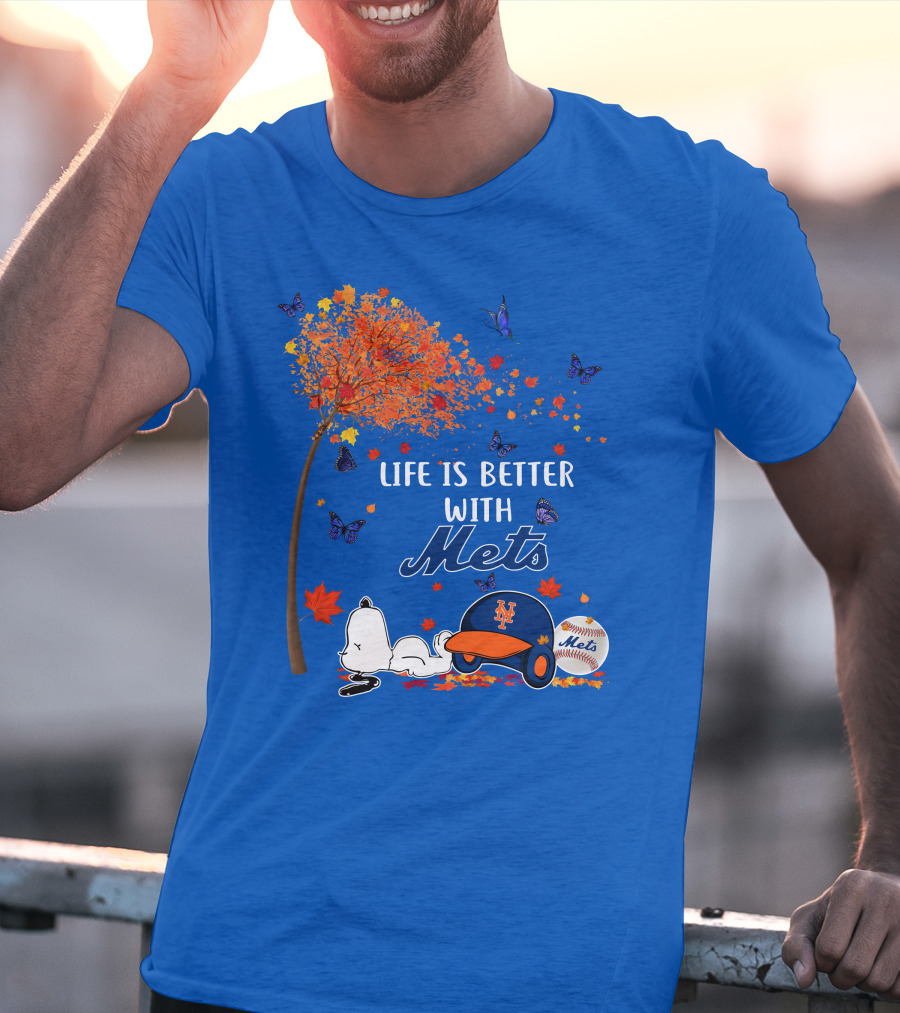 Life Is Better With Mets Autumn Baseball Joy And Cartoon Charm T-Shirt