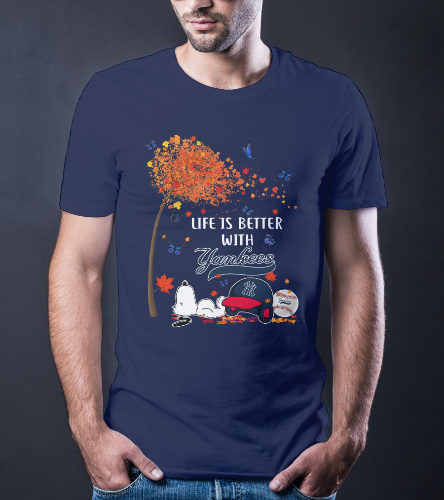 Life Is Better With Yankees Autumn Vibes Snoopy Baseball T-Shirt