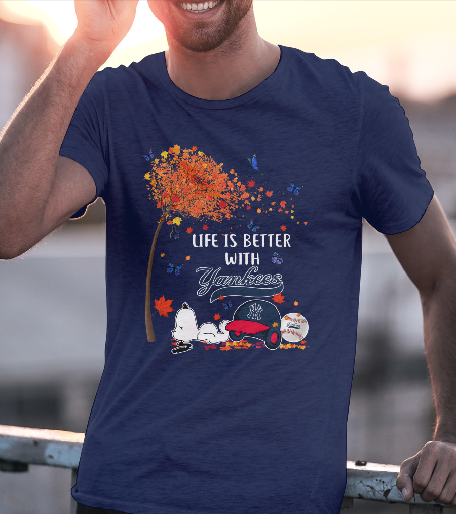 Life Is Better With Yankees Autumn Vibes Snoopy Baseball T-Shirt