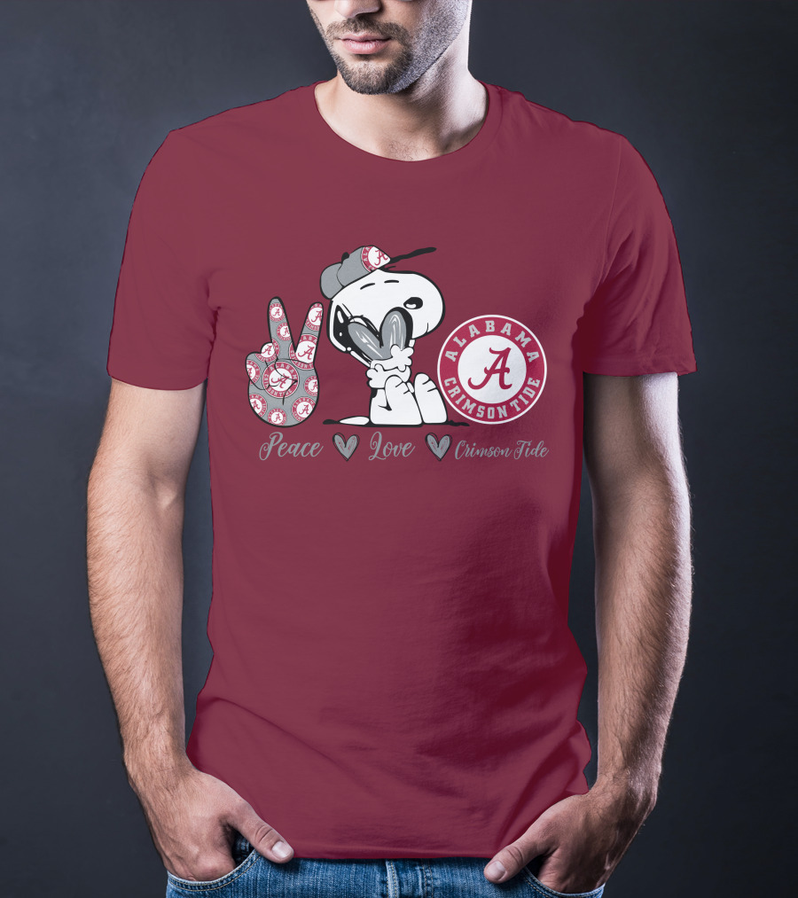 Peace Love Alabama Crimson Tide Snoopy Football Fan Gear T-Shirt