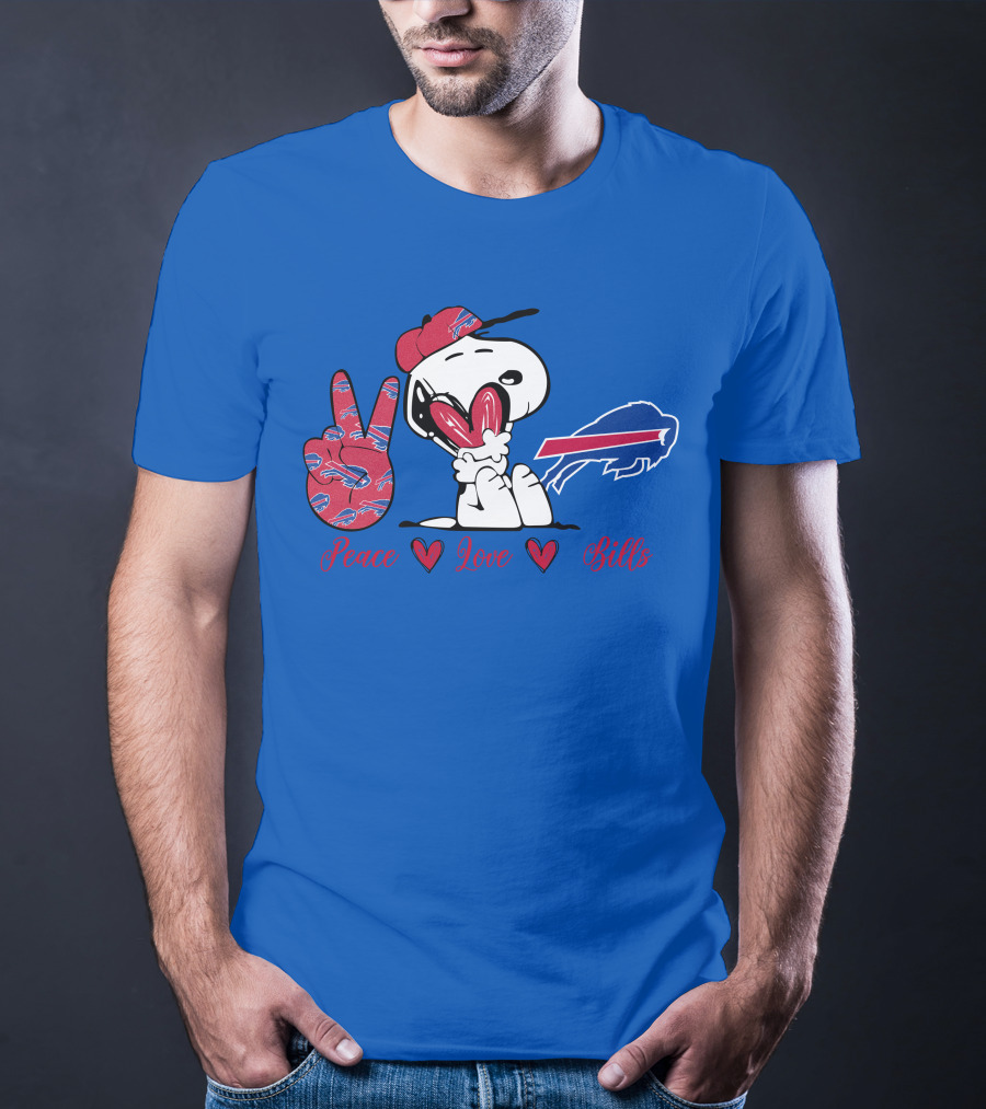 Peace Love Buffalo Bills Snoopy Holding Hearts T-Shirt