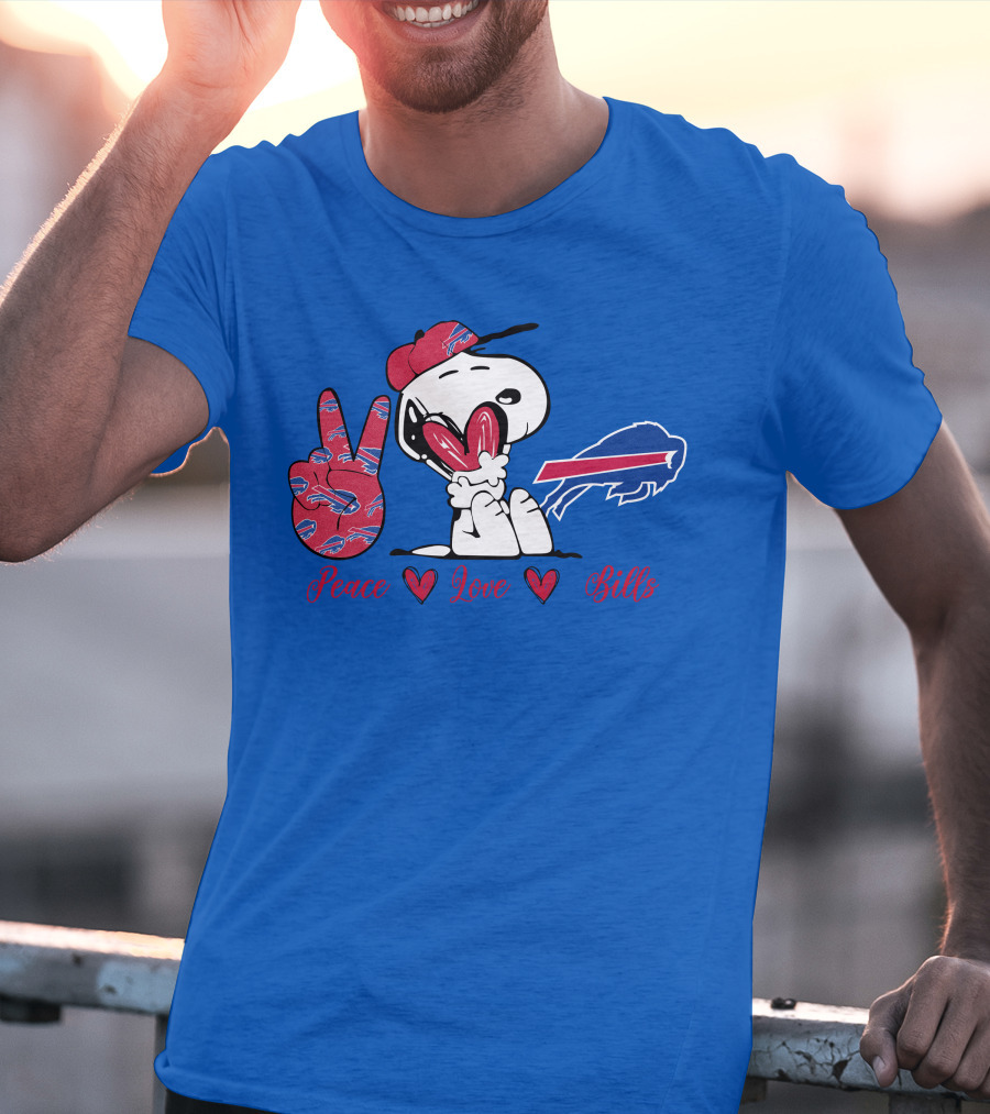Peace Love Buffalo Bills Snoopy Holding Hearts T-Shirt