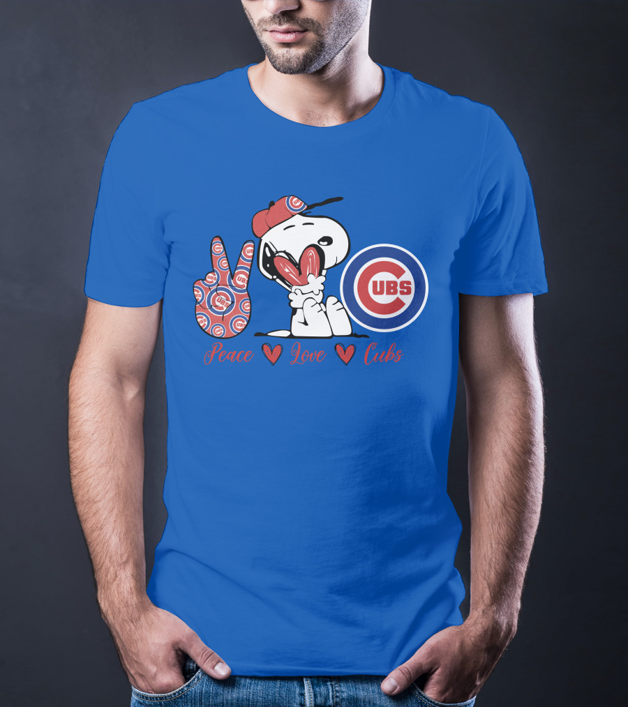 Peace Love Cubs Snoopy Chicago Cubs Baseball T-Shirt