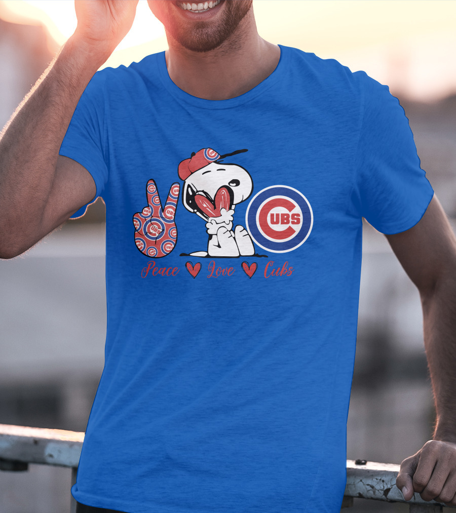 Peace Love Cubs Snoopy Chicago Cubs Baseball T-Shirt