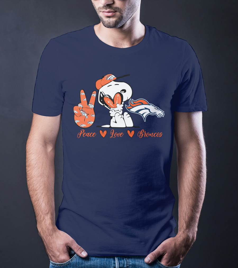 Peace Love Denver Broncos Snoopy Embrace T-Shirt