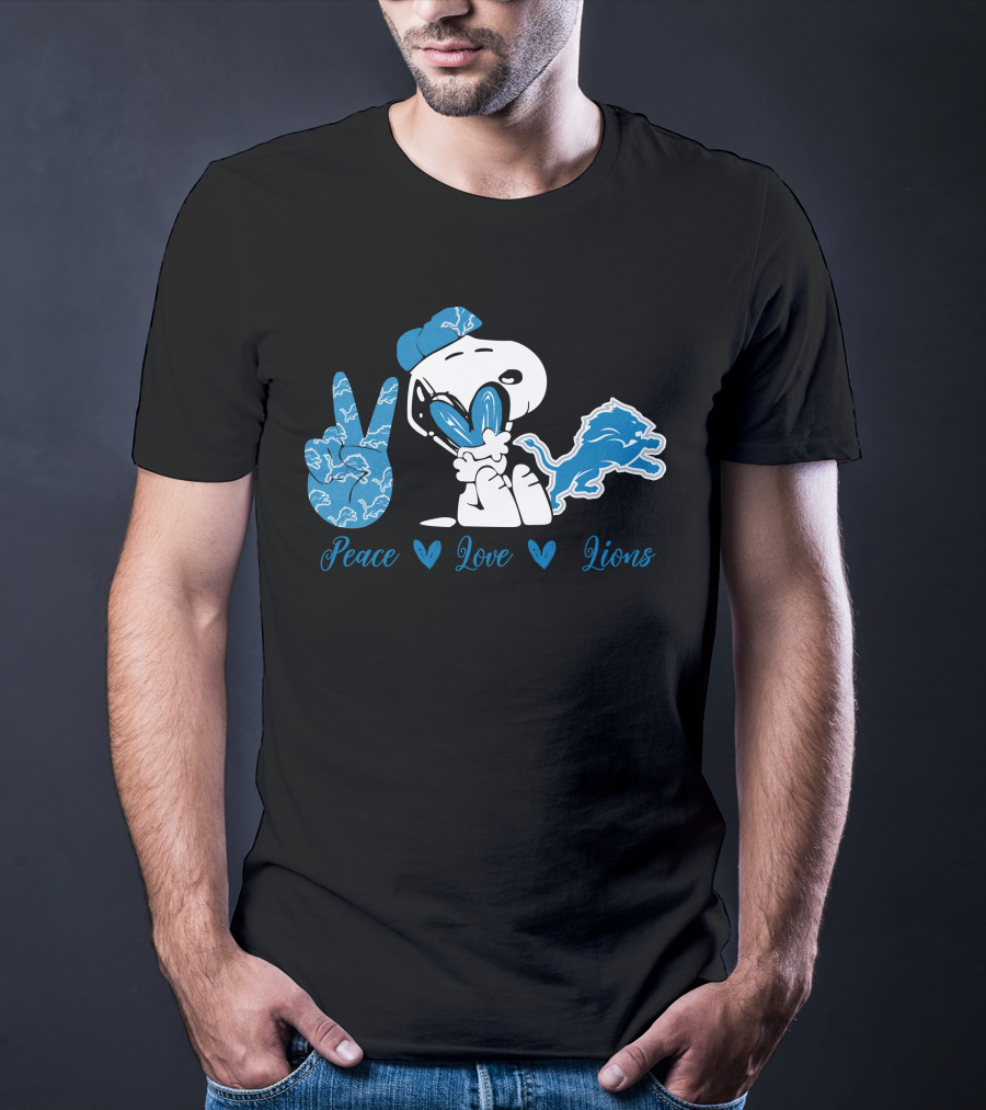 Snoopy Peace Love Lions Detroit Football Team T-Shirt