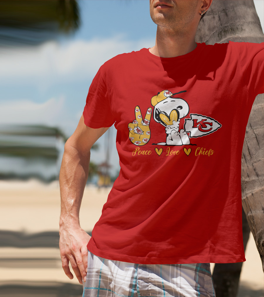 Peace Love Kansas City Chiefs Snoopy Nfl Emojis T-Shirt
