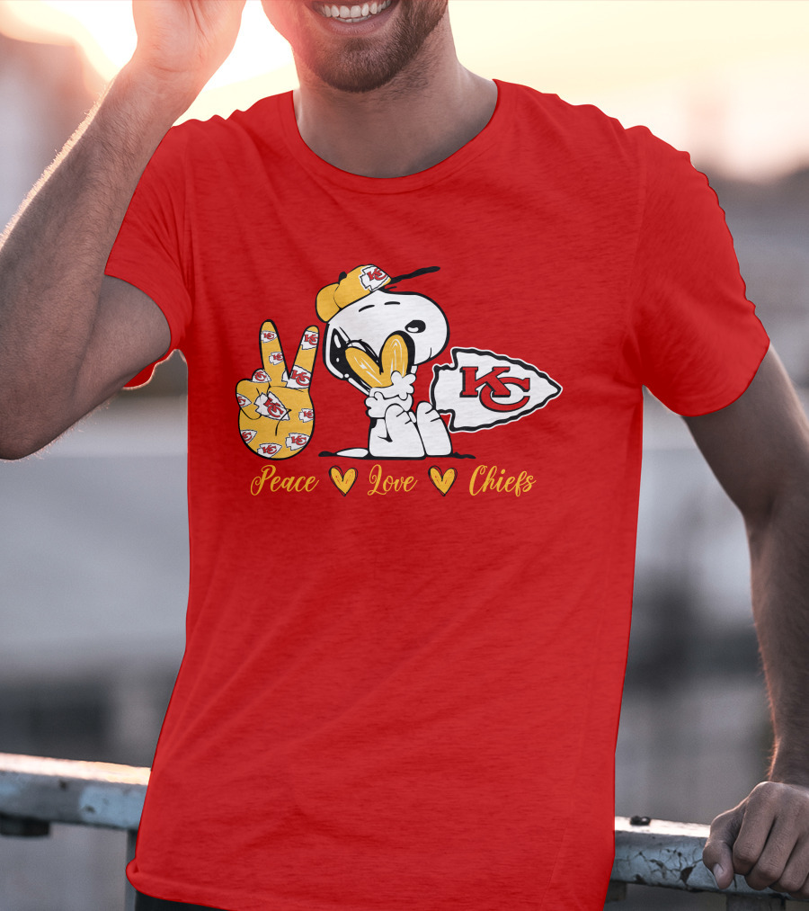Peace Love Kansas City Chiefs Snoopy Nfl Emojis T-Shirt