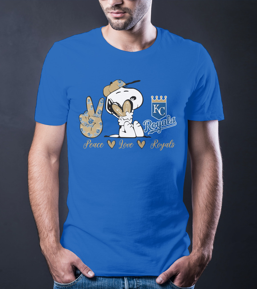 Snoopy Wearing Kansas City Royals Cap Peace Love Royals T-Shirt