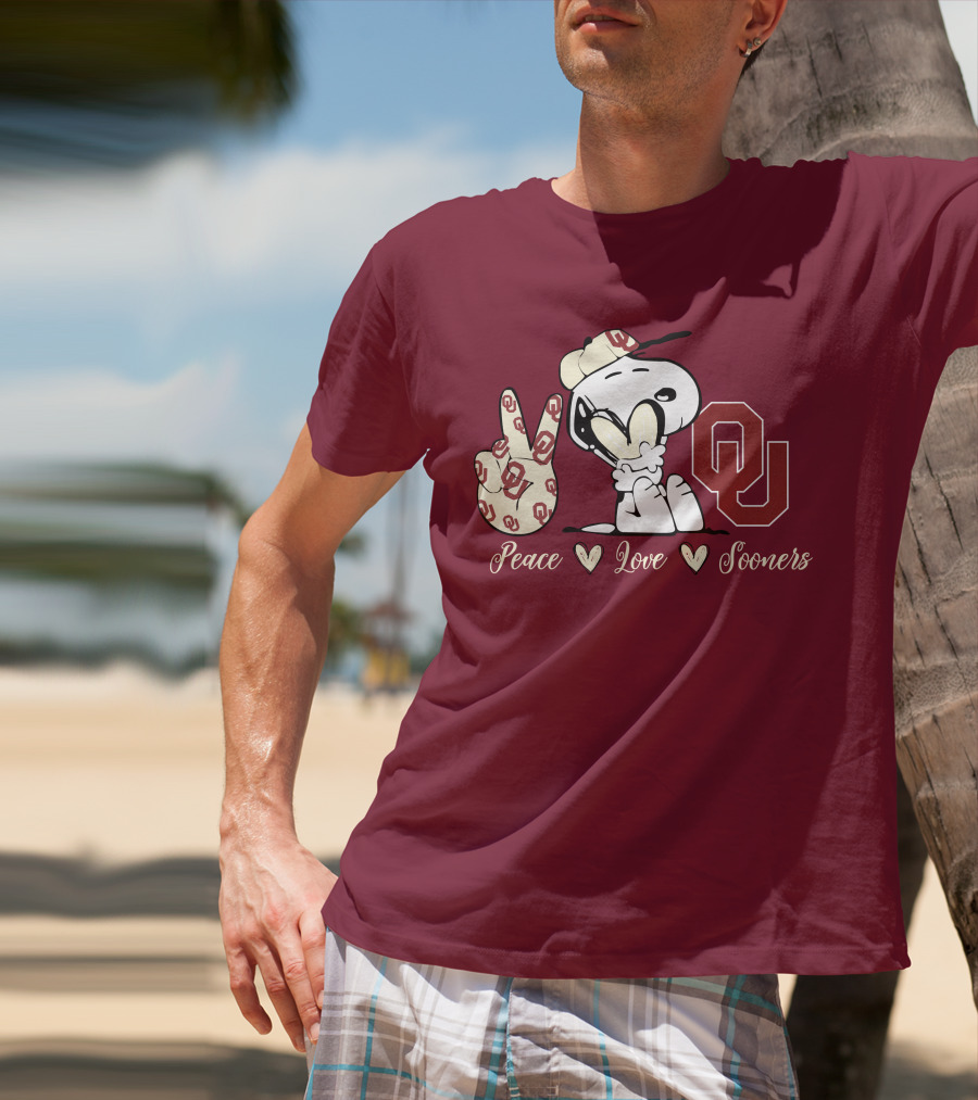 Peace Love Oklahoma Sooners Snoopy Ou T-Shirt