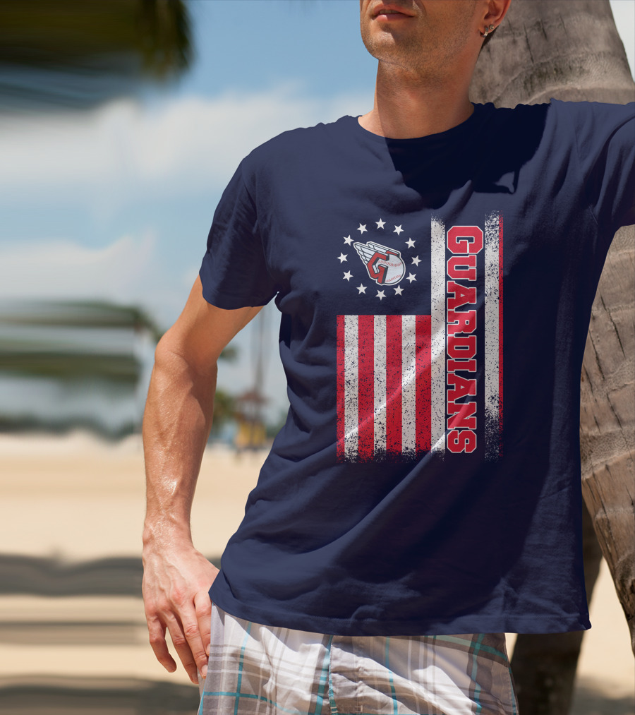 Cleveland Guardians American Flag Logo Winged Baseball Stars T-Shirt