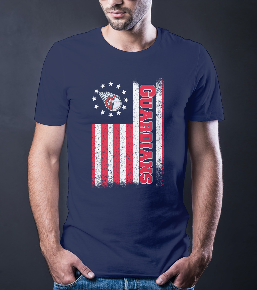 Cleveland Guardians American Flag Logo Winged Baseball Stars T-Shirt