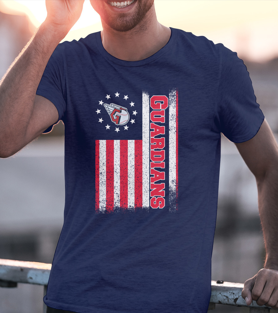 Cleveland Guardians American Flag Logo Winged Baseball Stars T-Shirt