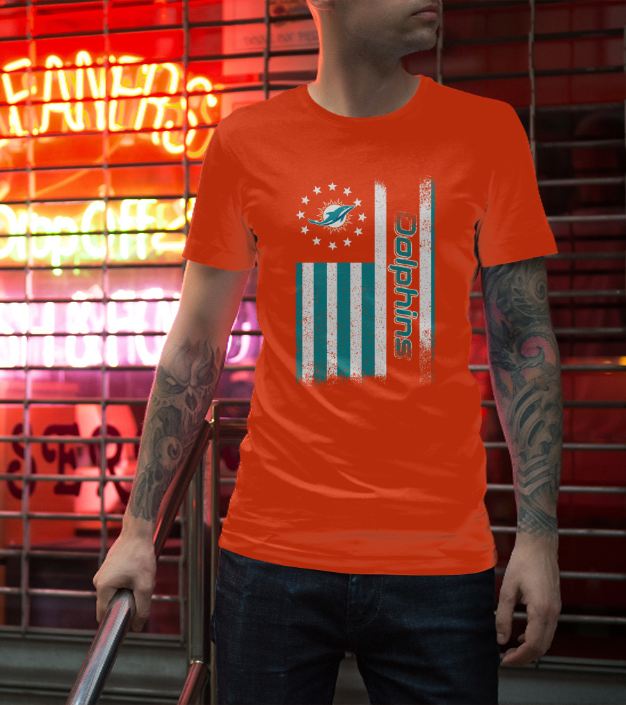 Miami Dolphins American Flag Dolphins Logo Stars T-Shirt