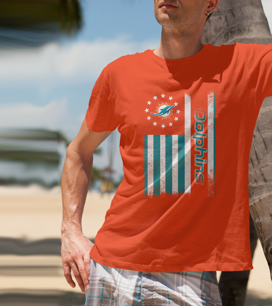 Miami Dolphins American Flag Dolphins Logo Stars T-Shirt
