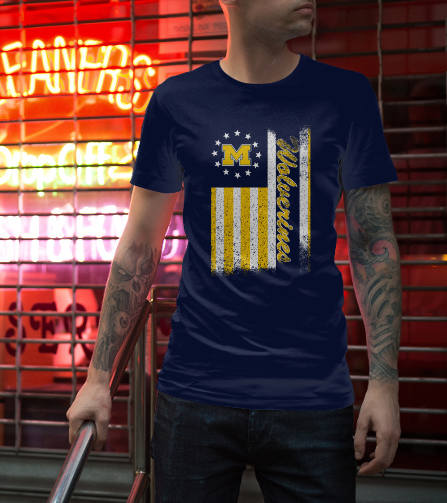 Michigan Wolverines M Logo American Flag Stars Stripes Edition T-Shirt