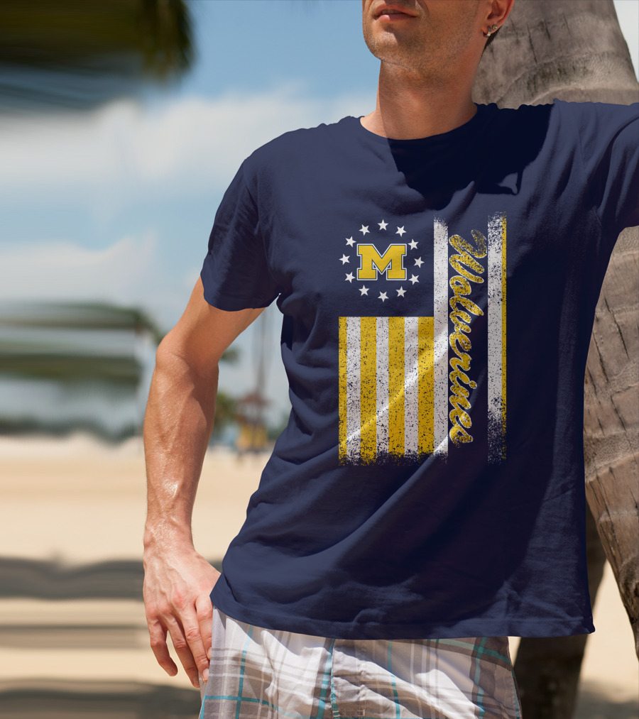 Michigan Wolverines M Logo American Flag Stars Stripes Edition T-Shirt