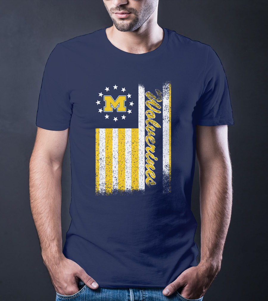 Michigan Wolverines M Logo American Flag Stars Stripes Edition T-Shirt