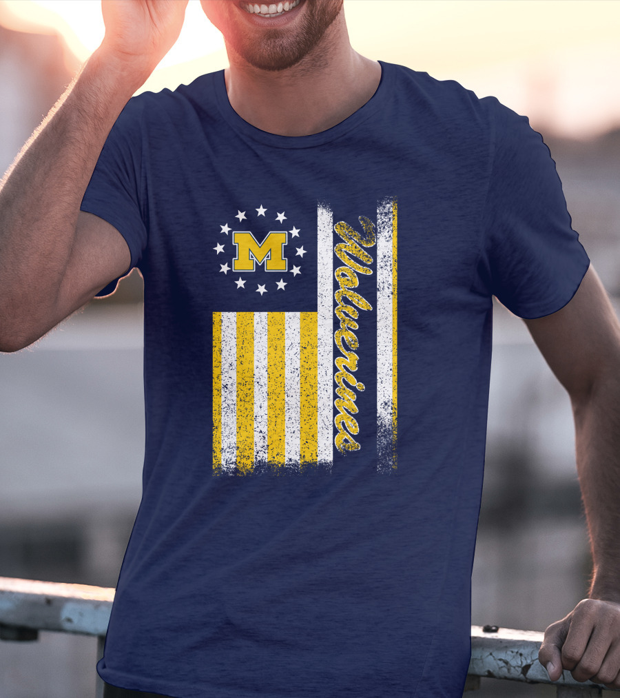 Michigan Wolverines M Logo American Flag Stars Stripes Edition T-Shirt