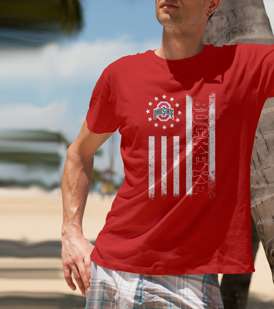 Ohio State Buckeye Stars And Stripes American Flag T-Shirt