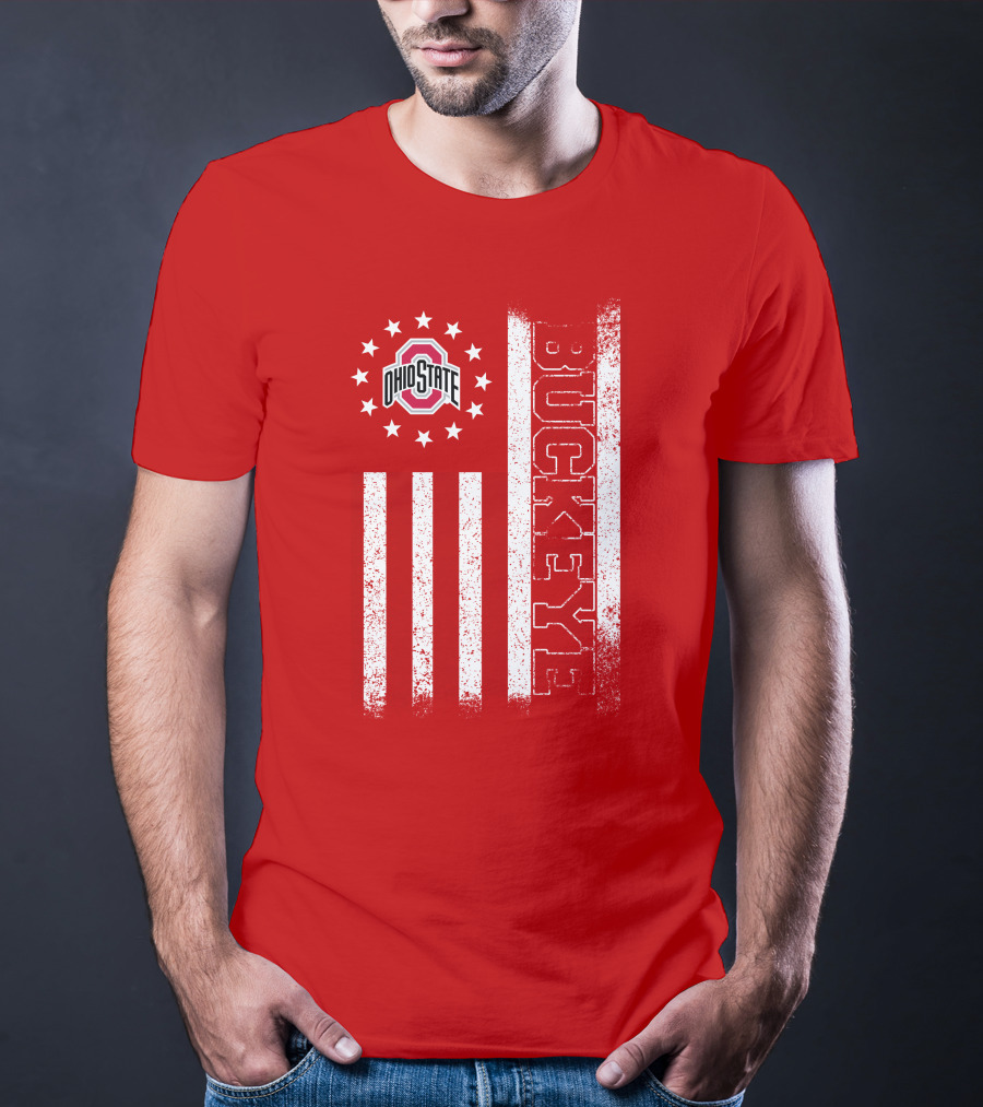 Ohio State Buckeye Stars And Stripes American Flag T-Shirt