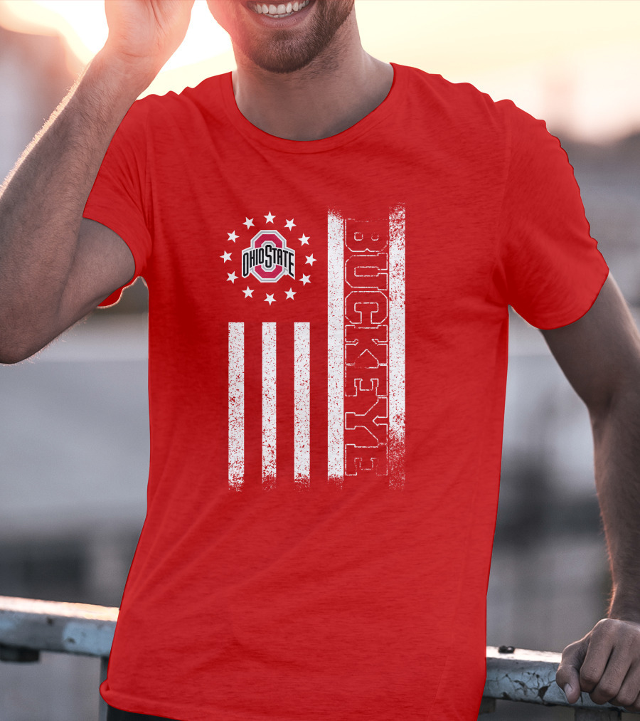 Ohio State Buckeye Stars And Stripes American Flag T-Shirt