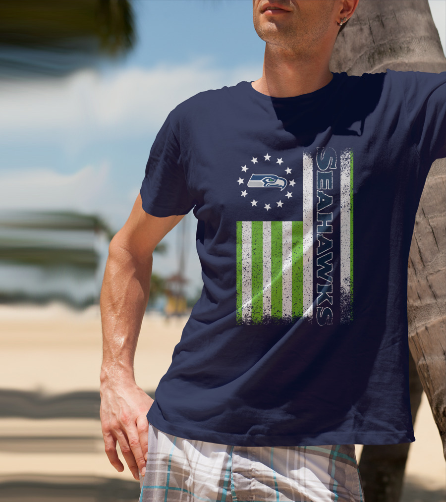 Seattle Seahawks American Flag Green Stripes 12 Stars T-Shirt
