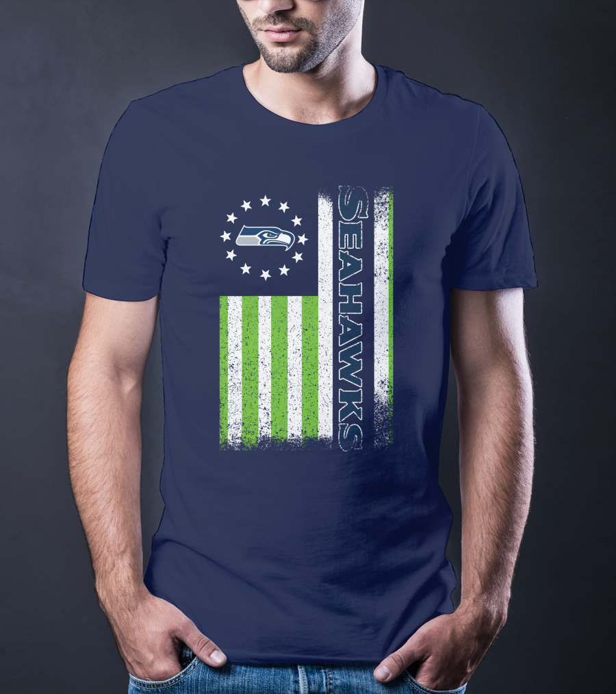 Seattle Seahawks American Flag Green Stripes 12 Stars T-Shirt