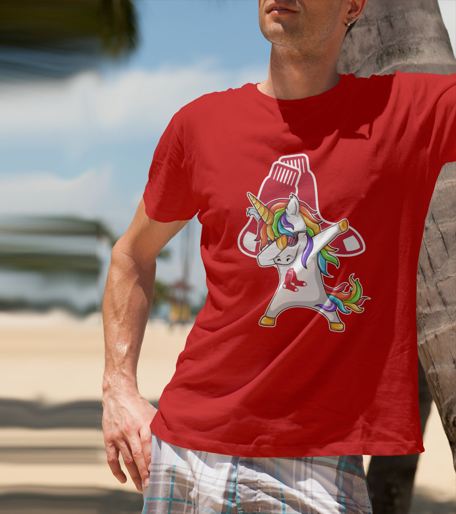 Boston Red Sox Dabbing Unicorn Rainbow Mane Sox T-Shirt