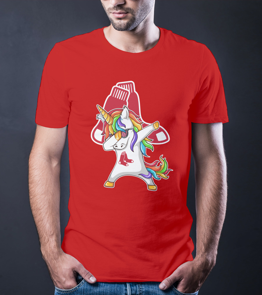 Boston Red Sox Dabbing Unicorn Rainbow Mane Sox T-Shirt