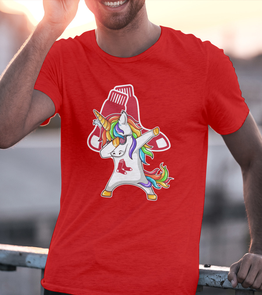 Boston Red Sox Dabbing Unicorn Rainbow Mane Sox T-Shirt